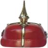 Medieval Imperial German Brass Spiked Pickelhaube Officer Helmet- Red Leather & Brass view 4