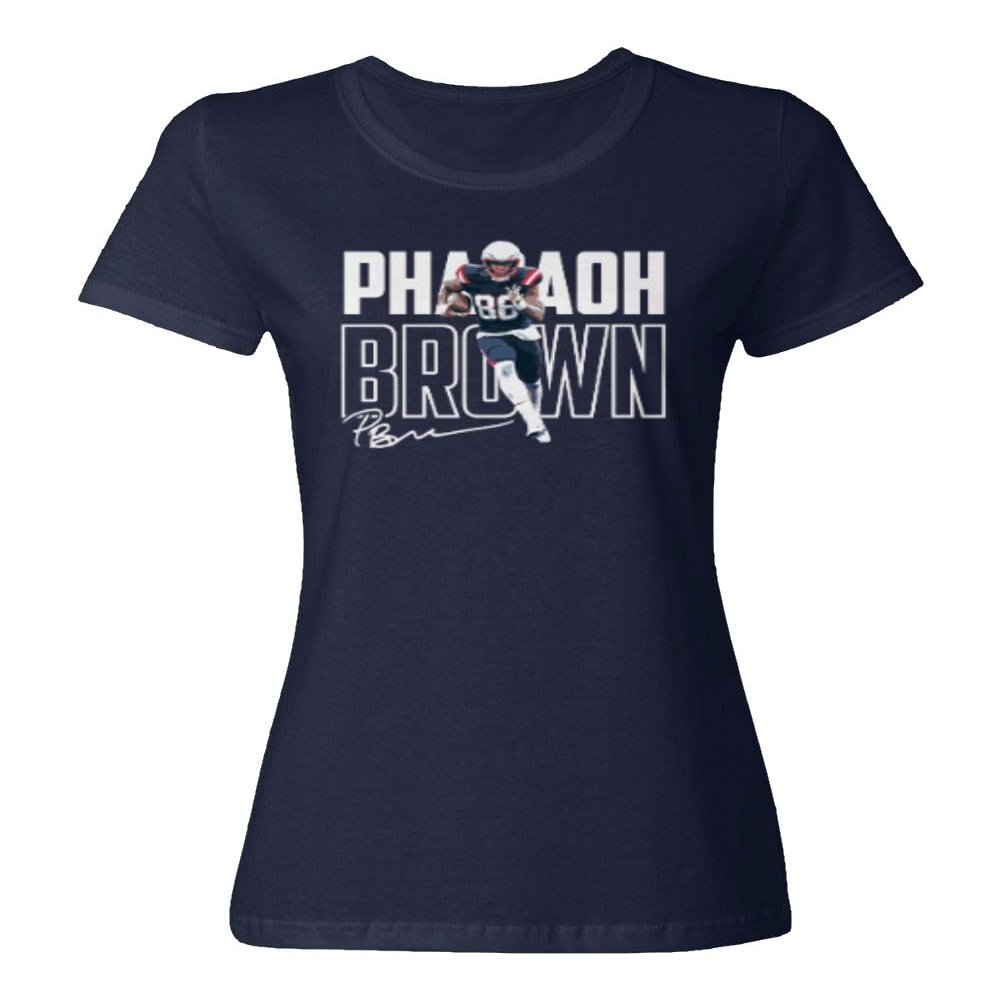 superhotapparel Football Star Player New England Tight End Brown Ladies' Crewneck T-Shirt (Navy, Large)