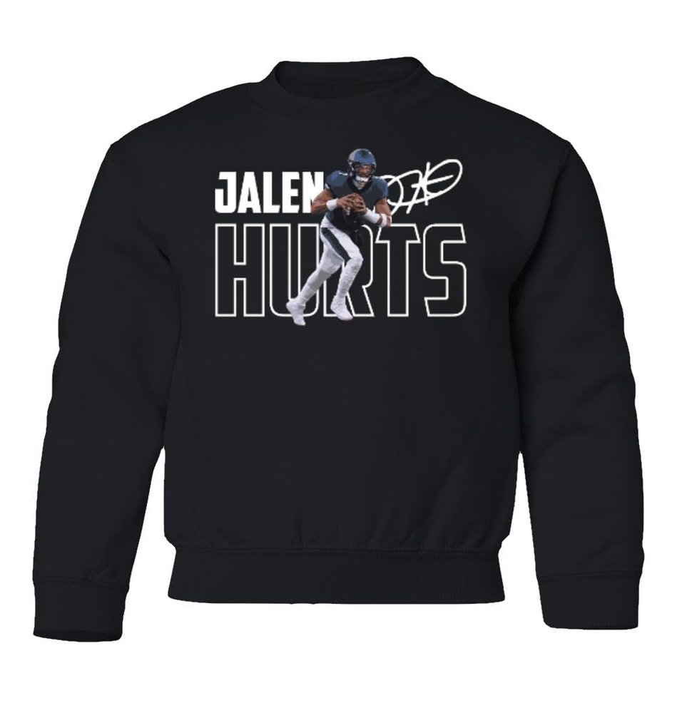 superhotapparel Football Star Player Philadelphia Quarterback Hurts Youth Crewneck Sweatshirt (Black, Youth Small)