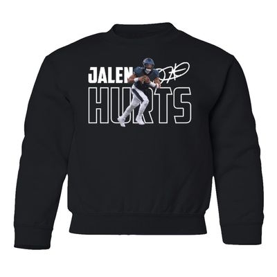 superhotapparel Football Star Player Philadelphia Quarterback Hurts Youth Crewneck Sweatshirt (Black, Youth Medium)