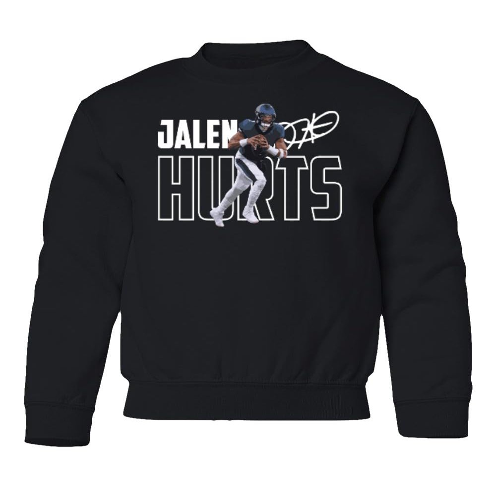 superhotapparel Football Star Player Philadelphia Quarterback Hurts Youth Crewneck Sweatshirt (Black, Youth Medium)