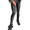 Women Pencil Pants Women's Faux Leather High Waist Shinny Slim Trousers for Nightclub Solid Black M view 1