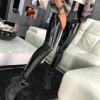 Women Pencil Pants Women's Faux Leather High Waist Shinny Slim Trousers for Nightclub Solid Black M view 2