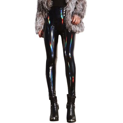 Women Pencil Pants Women's Faux Leather High Waist Shinny Slim Trousers for Nightclub Solid Multicolor L