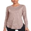 Absttith Women's Long Sleeve Workout Shirts Athletic Loose Fit Tops Quick Dry Gym Soprt Tee Active Wear Brown Large view 1