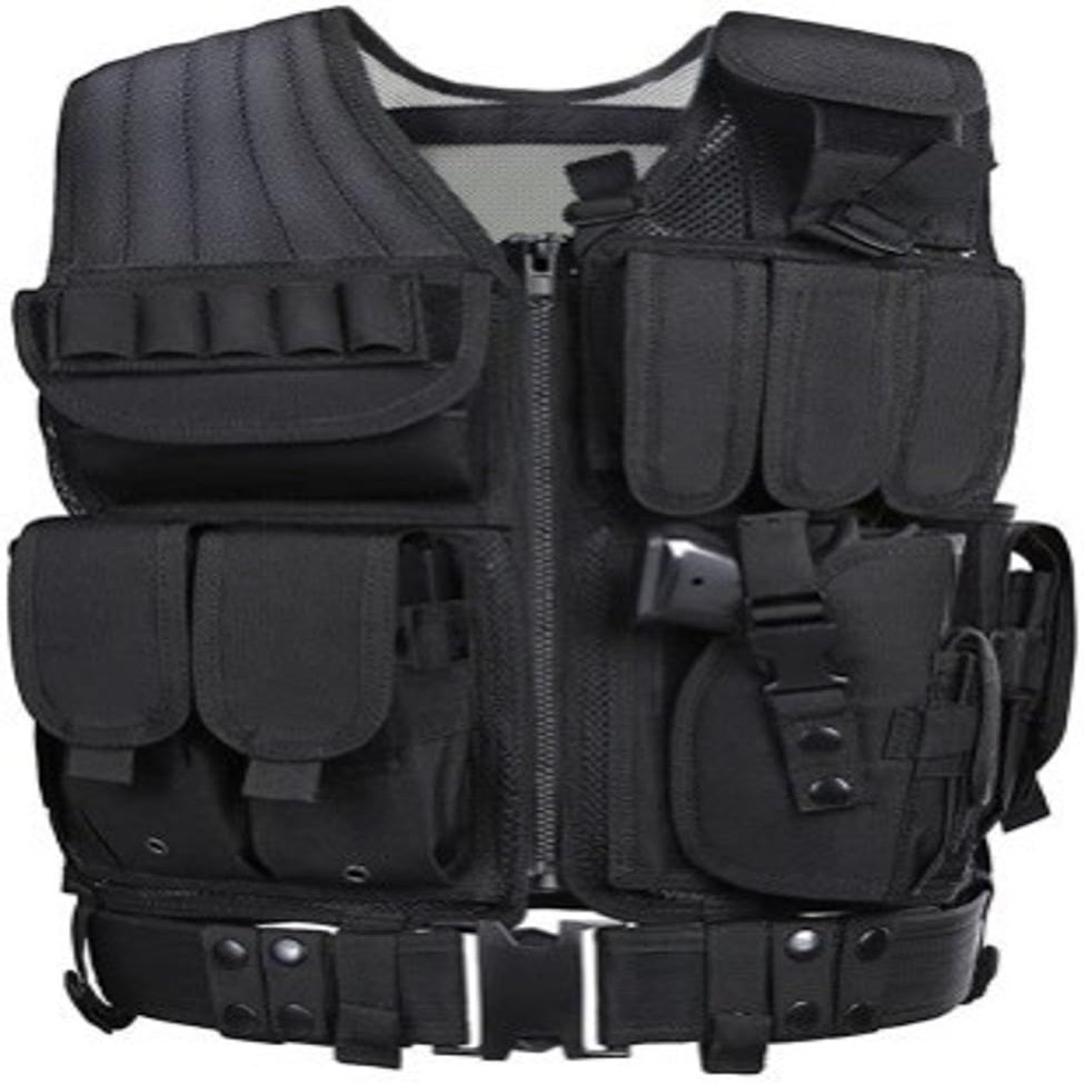Izgut Light Tactical Vest Black Outdoor Training Vest and Leg Platforms for Adults