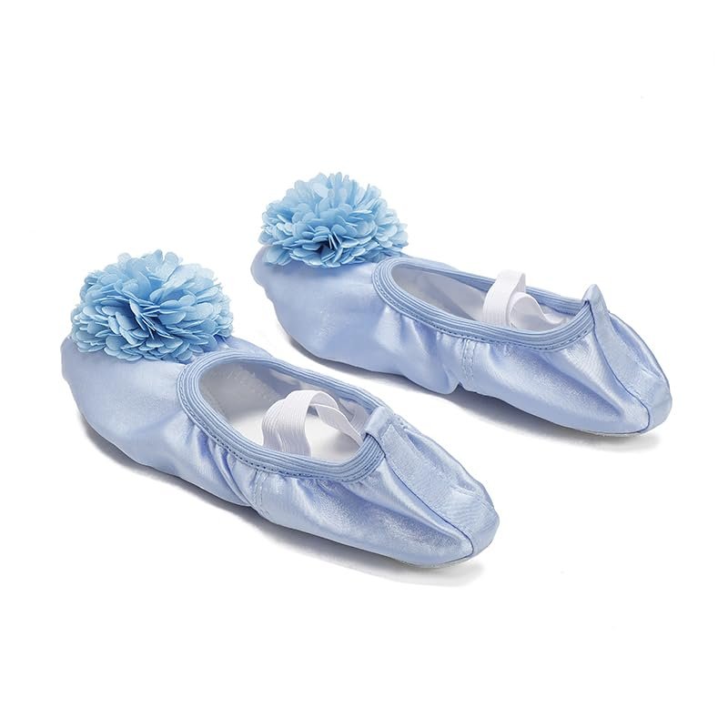 NEVKA Girls Ballet Shoes Satin Dance Practice Flower Flats Yoga Gymnastics Shoes (Blue, 4)