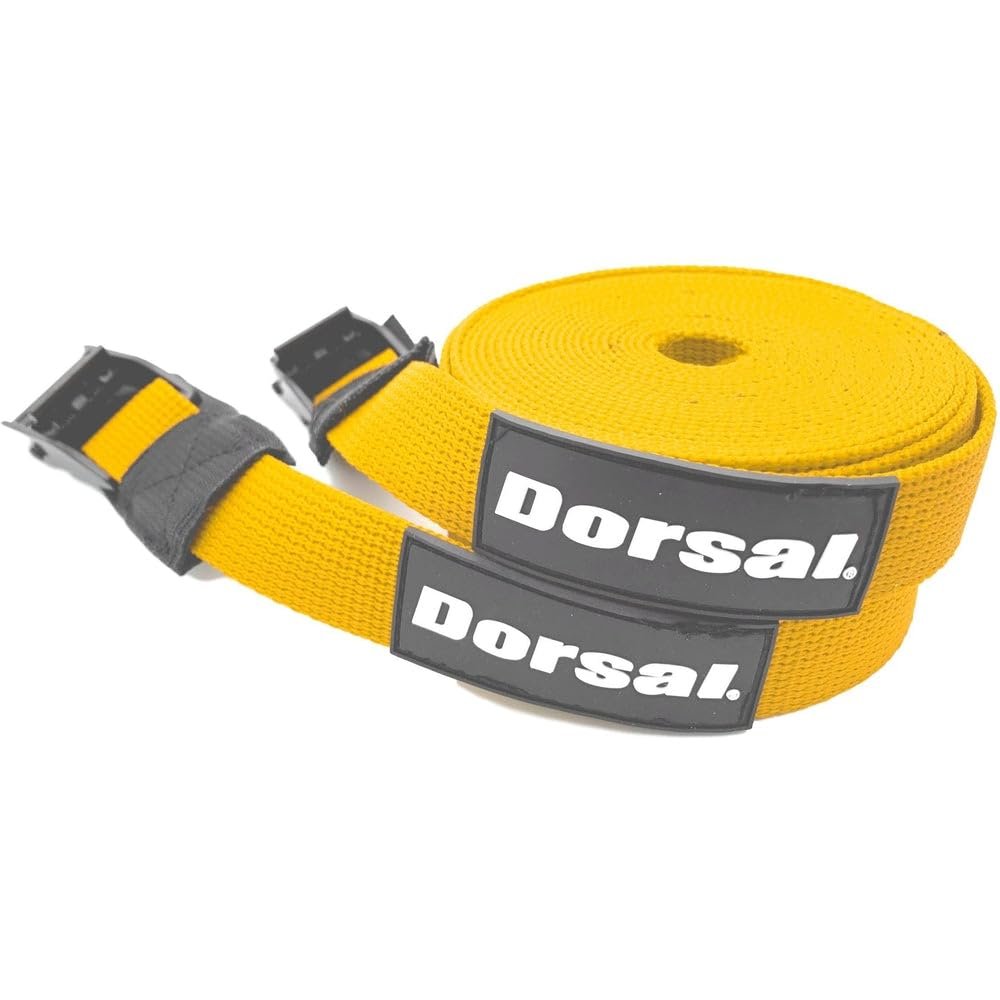 DORSAL Tie Down Straps for Roof Rack Pads Crossbars - Pack of 2 Holds Surfboards Kayaks Canoes Paddleboards Nylon 15' Feet Yellow