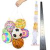 Extra Large Ball Storage Mesh Bag Net for Kids Sports Basketball Football Holding Soccer Volleyball Playground Balls Carrying, Heavy Duty Nylon, 31" Inches Long, Yellow and White view 1