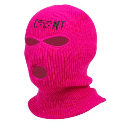 Ski Mask Cunt Smile Face Embroidered Three Hole Balaclava (Neon Pink)