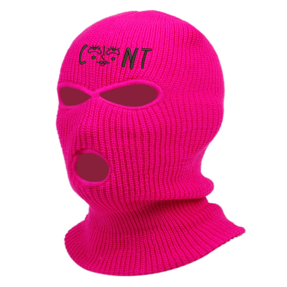 Ski Mask Cunt Smile Face Embroidered Three Hole Balaclava (Neon Pink)