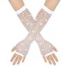 JOMOCARE White Long Fishnet Fingerless Gloves 80s Theme Party with Rhinestones Mesh Gloves for Women Girls Cosplay, Performance. (White) view 1