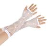 JOMOCARE White Long Fishnet Fingerless Gloves 80s Theme Party with Rhinestones Mesh Gloves for Women Girls Cosplay, Performance. (White) view 2