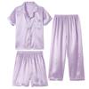 Hupohoi Unisex Girls Boys Kids Pajama Sets Button Down Satin Sleepwear Nighty 3PCS Silky Lounge Sets Nightwear Short Sleeve Long Pants, 3pcs-Lilac, 10 view 1