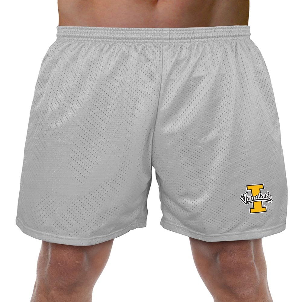 University of Idaho Primary Mark Men's Adult Athletic Gym Shorts 7" Inseam, Silver, 2X-Large