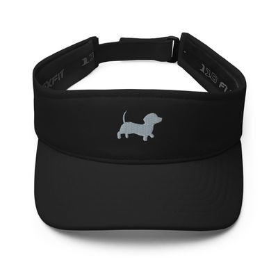 Dachshund Visor, Cute Dachshund, Embroidered Unisex Visor hat, Dachshund Gifts, Design 2. Black