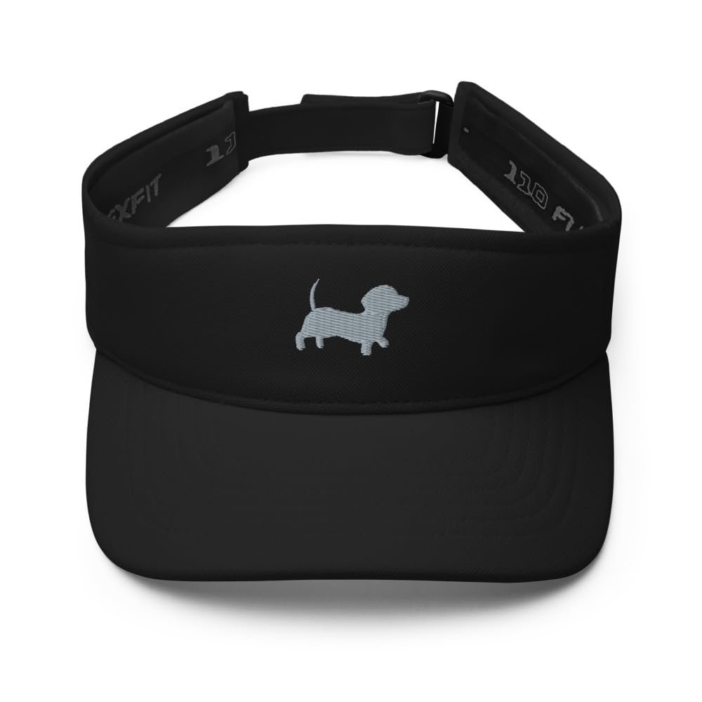 Dachshund Visor, Cute Dachshund, Embroidered Unisex Visor hat, Dachshund Gifts, Design 2. Black