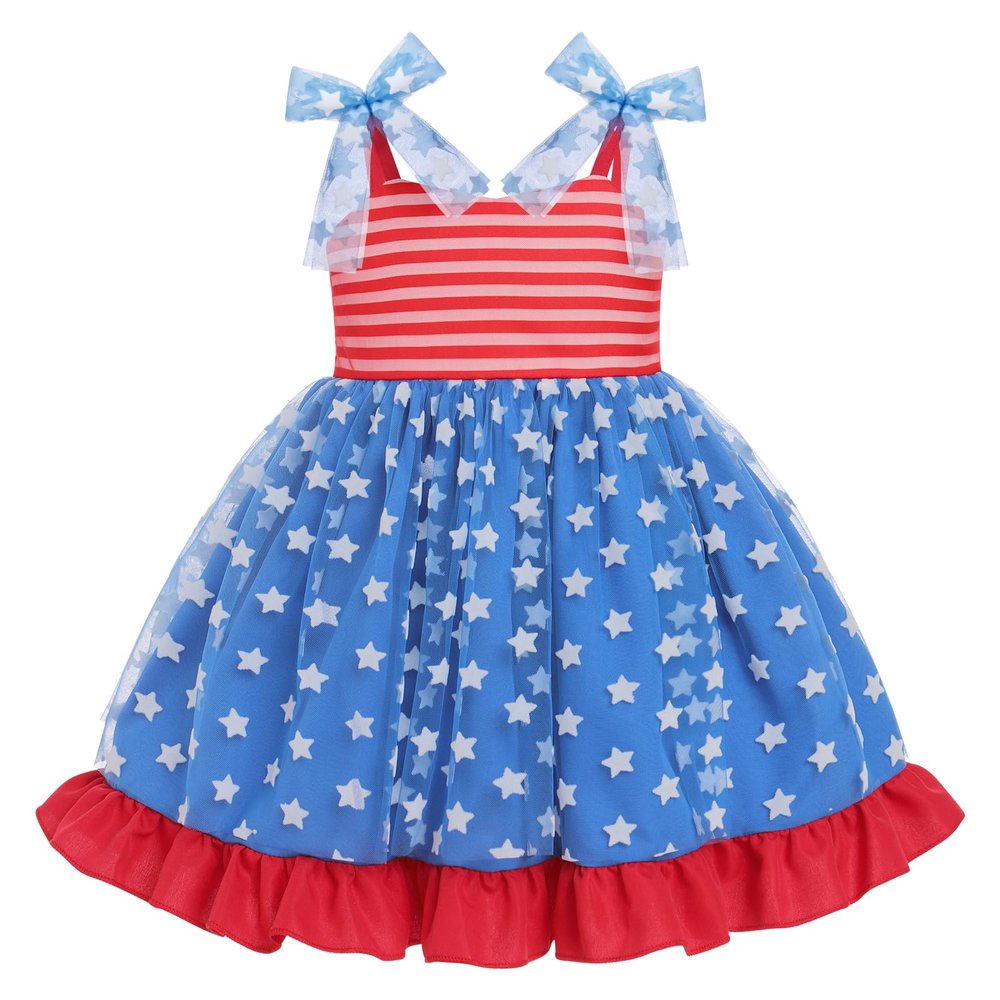 July 4 Independence Day Birthday Party Dress for Girls Tutu Tulle Princess Dress Toddler Girls Confetti Dress Sleeveless Christmas Communion Sundress Navy Day Dress Red Blue Star 12-18 Months