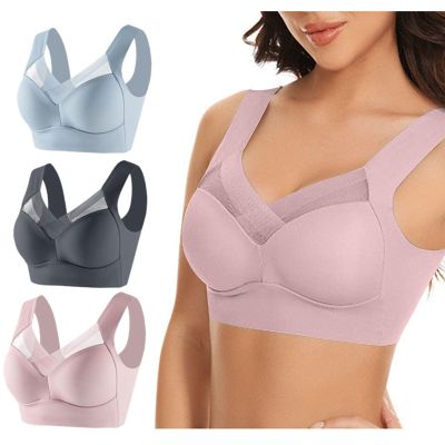 3 Pack Sexy Mesh Sports Bras for Women Plus Size Seamless Smoothing Bra Comfort Wireless Bralette No Wire Padded Bra