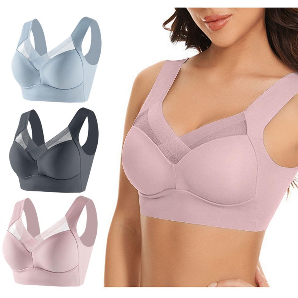 3 Pack Sexy Mesh Sports Bras for Women Plus Size Seamless Smoothing Bra Comfort Wireless Bralette No Wire Padded Bra