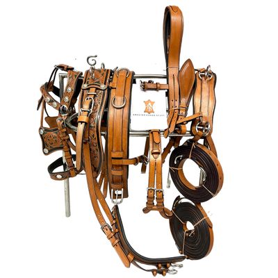 Designer 3 Tone Horse Driving Harness for a Single Horse Cart with Gorgeous Conchos (Full, Green)