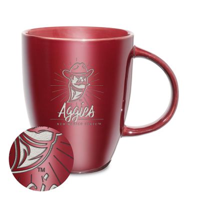 Rico Industries NCAA New Mexico State Aggies Sunburst Maroon 18oz Laser Engraved Ceramic Lustre Mug