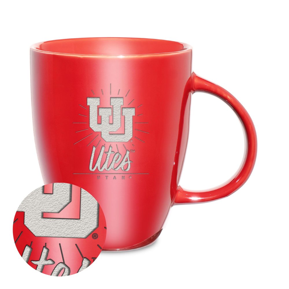 Rico Industries NCAA Utah Utes Sunburst 18oz Laser Engraved Ceramic Lustre Mug