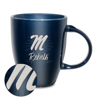 Rico Industries NCAA University of Mississippi - Ole Miss Sunburst Navy 18oz Laser Engraved Ceramic Lustre Mug