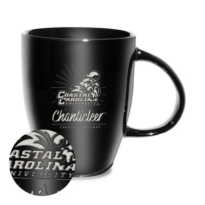 Rico Industries NCAA Coastal Carolina Chanticleers Sunburst Black 18oz Laser Engraved Ceramic Lustre Mug