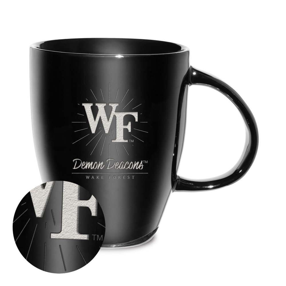 Rico Industries NCAA Wake Forest Demon Deacons Sunburst Black 18oz Laser Engraved Ceramic Lustre Mug