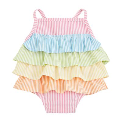 Mud Pie Girls Seersucker Ruffle One Piece Swimsuit; 3-6 Months