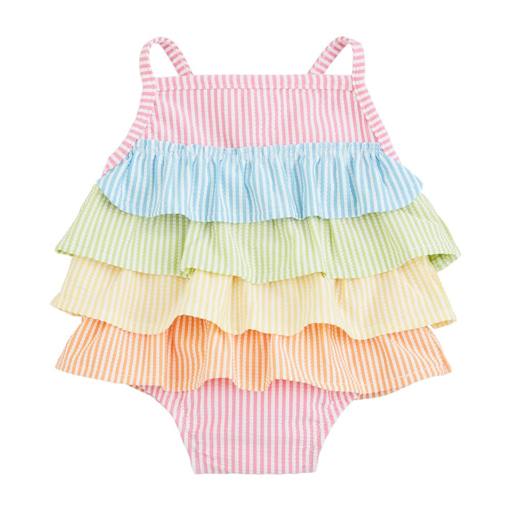 Mud Pie Girls Seersucker Ruffle One Piece Swimsuit; 3-6 Months