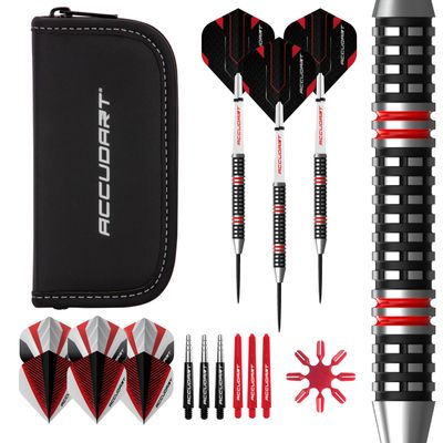 Accudart STL 7.5 Tungsten Steel Tip Darts - 90% Tungsten Barrel - Unique Bi-Directional Cut Grip - Pro Wallet