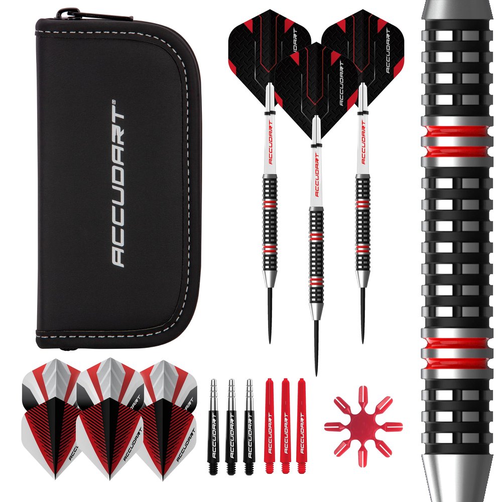 Accudart STL 7.5 Tungsten Steel Tip Darts - 90% Tungsten Barrel - Unique Bi-Directional Cut Grip - Pro Wallet