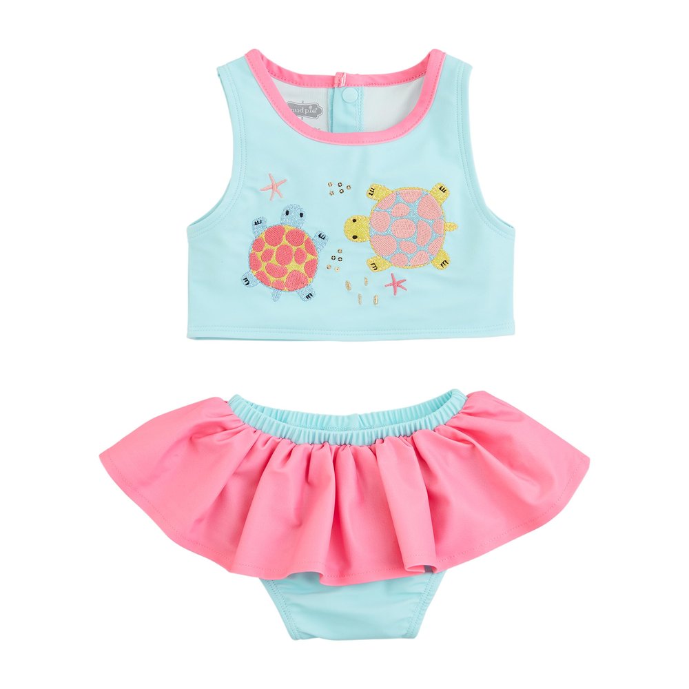 Mud Pie Girls Turtle Applique 2-Piece Swimsuit; 12-18 Months