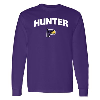 AL03 - Hunter College Hawks Arch Logo Long Sleeve T Shirt - Large - Purple