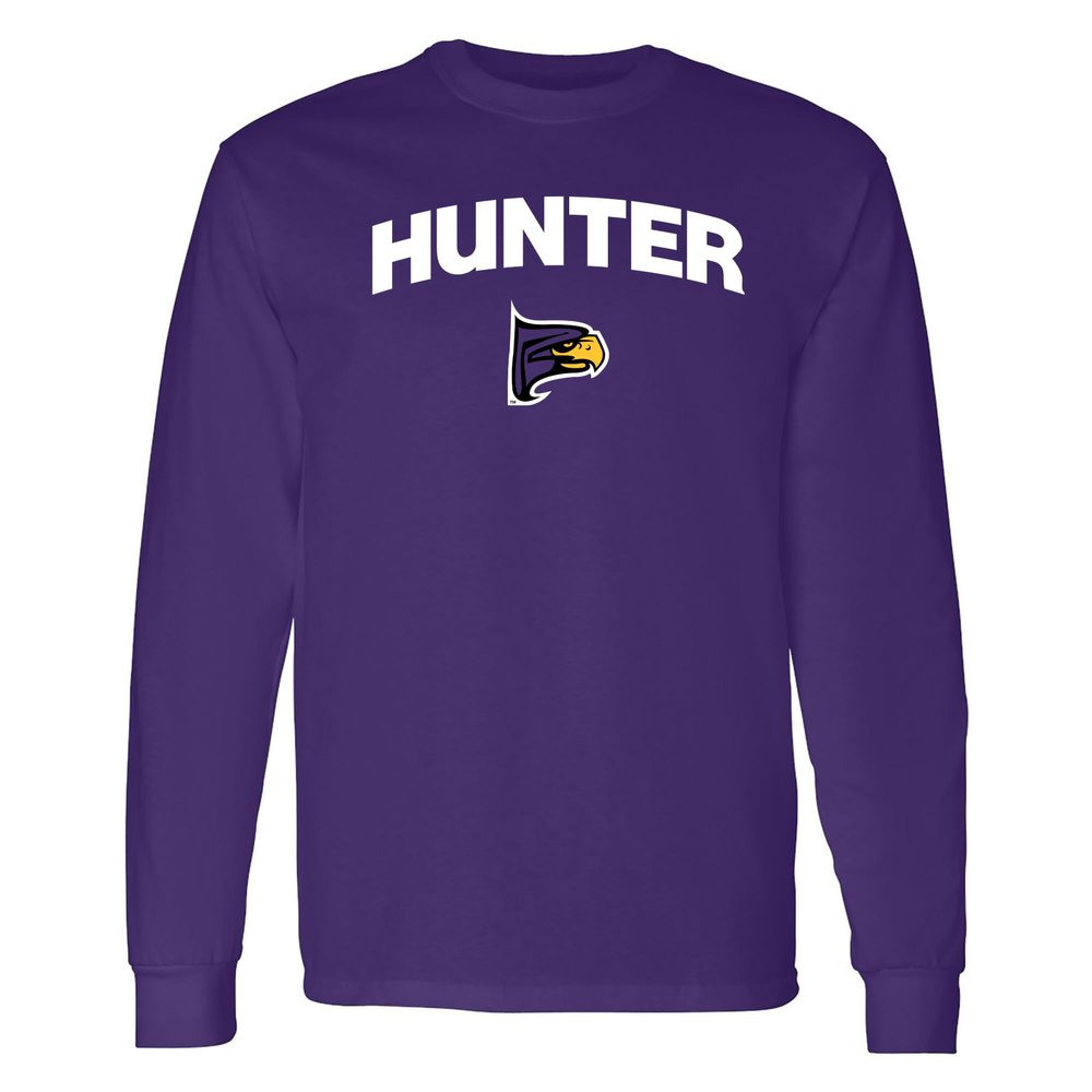 AL03 - Hunter College Hawks Arch Logo Long Sleeve T Shirt - Large - Purple