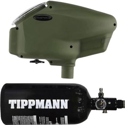 PaintballBodyBags Empire Halo Too Electronic Loader Hopper with Tippmann 48ci HPA Tank (Matte Olive)