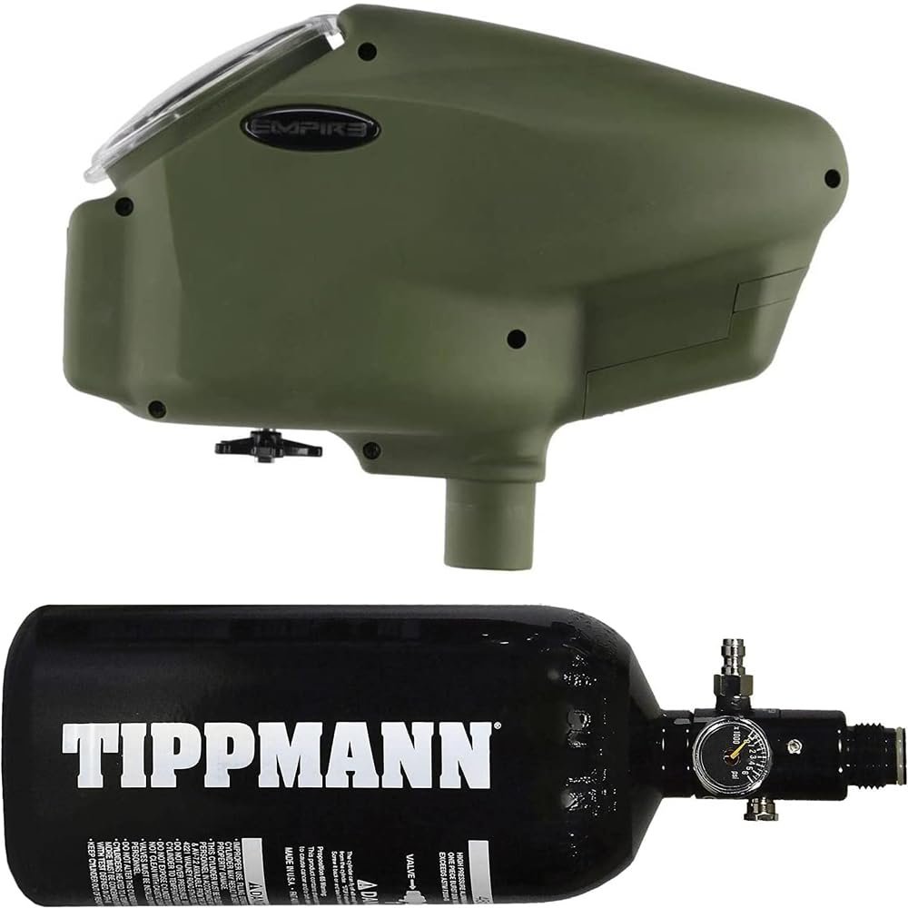 PaintballBodyBags Empire Halo Too Electronic Loader Hopper with Tippmann 48ci HPA Tank (Matte Olive)