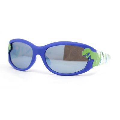 SA106 Boys Color Mirror T-Rex Dinosaur Print Arm Oval Sport Sunglasses Blue - Blue Mirror