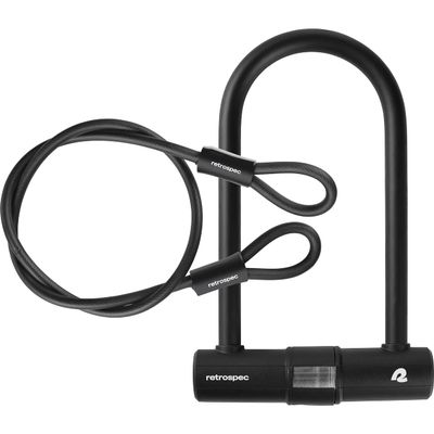 Retrospec Lookout Bike Lock with 14mm Hardened Steel U-Lock & 4ft Security Cable - Anti-Theft Protection for Mountain Bikes & eBikes
