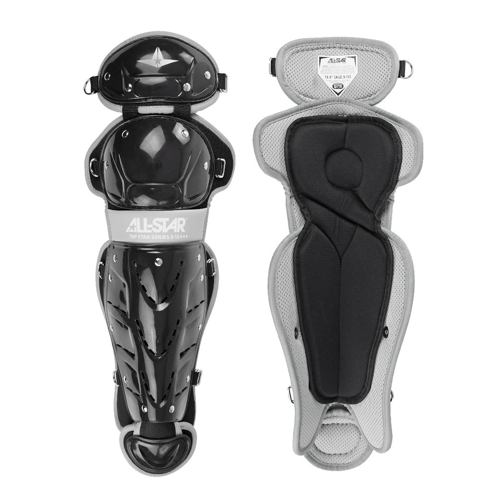 All-Star Top Star Series Leg Guards - Black, 12.5", Ages 7-9 - Baseball Accessories, Baseball Equipment Kit