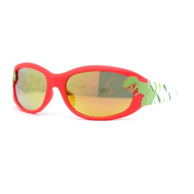 SA106 Boys Color Mirror T-Rex Dinosaur Print Arm Oval Sport Sunglasses Red - Orange Mirror