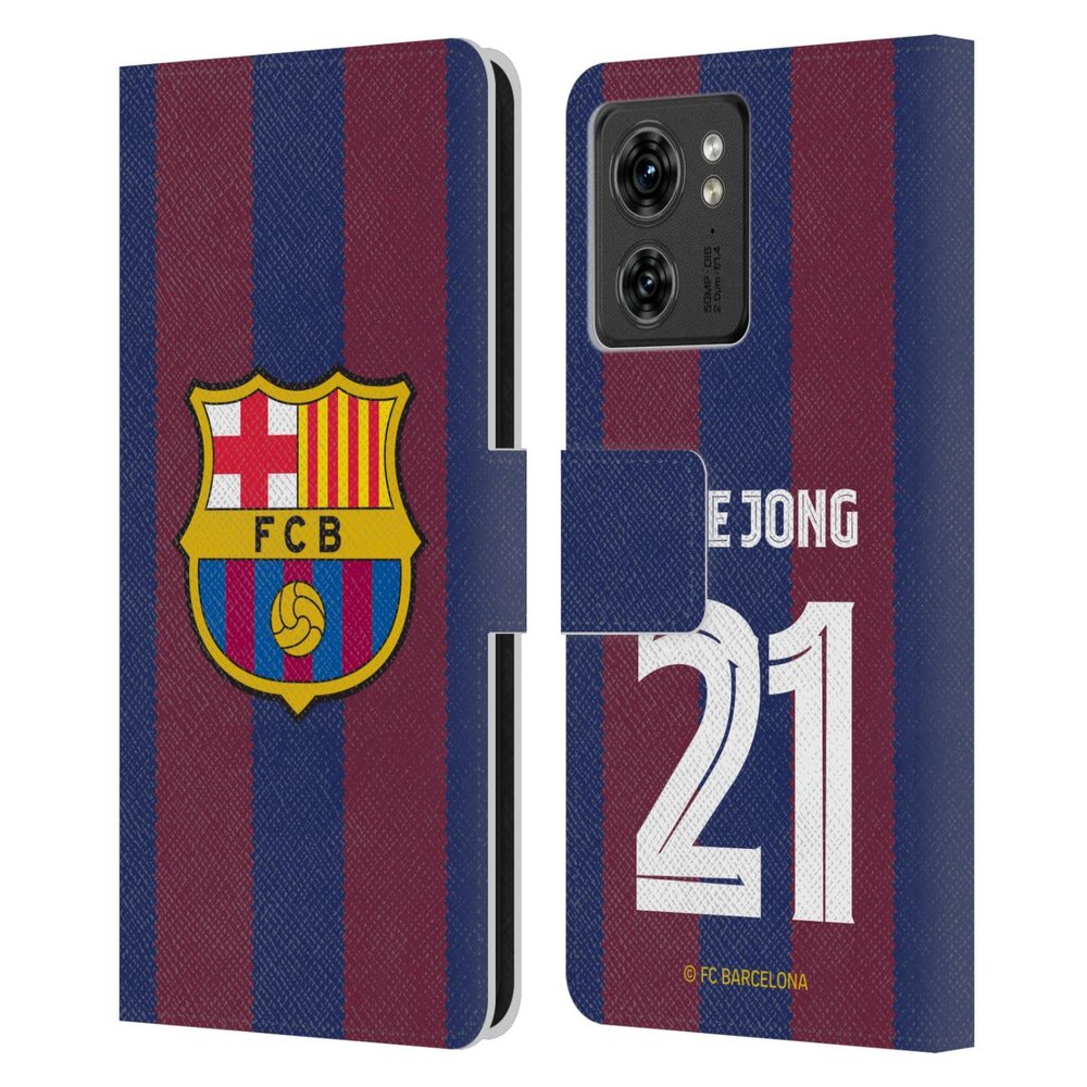 Head Case Designs Officially Licensed FC Barcelona Frenkie de Jong 2023/24 Players Home Kit Leather Book Wallet Case Cover Compatible with Motorola Moto Edge 40