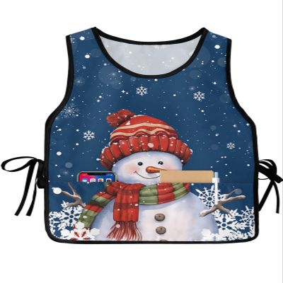 Winter Snowman Cobbler Aprons with 2 Pockets for Women Men, Fashionable Printed Unisex Bib Waterproof Cleaning Smock Vest for Chef Kitchen Christmas Snowflake Buffalo Plaid Navy 1 Pack, 20''x 31.5''