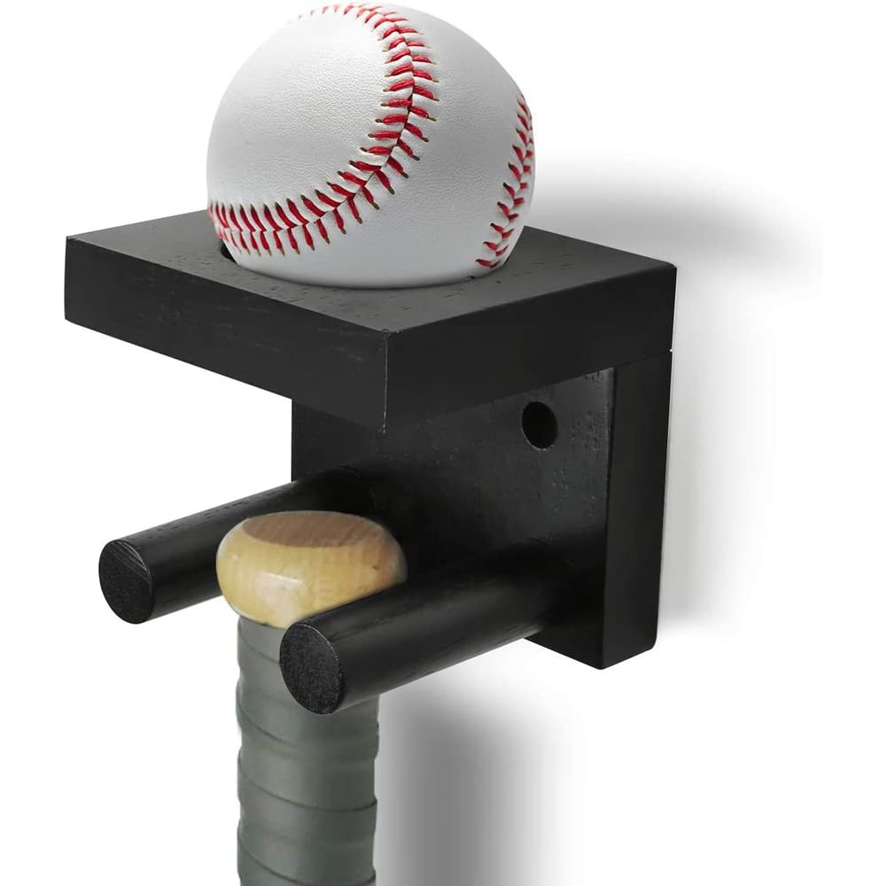 1PC Black Wooden Baseball Bat Wall Mount Display Holder Horizontal Baseball Softball Bat Brackets Desktop Display Shelf Holder Brackets Wall with Screws