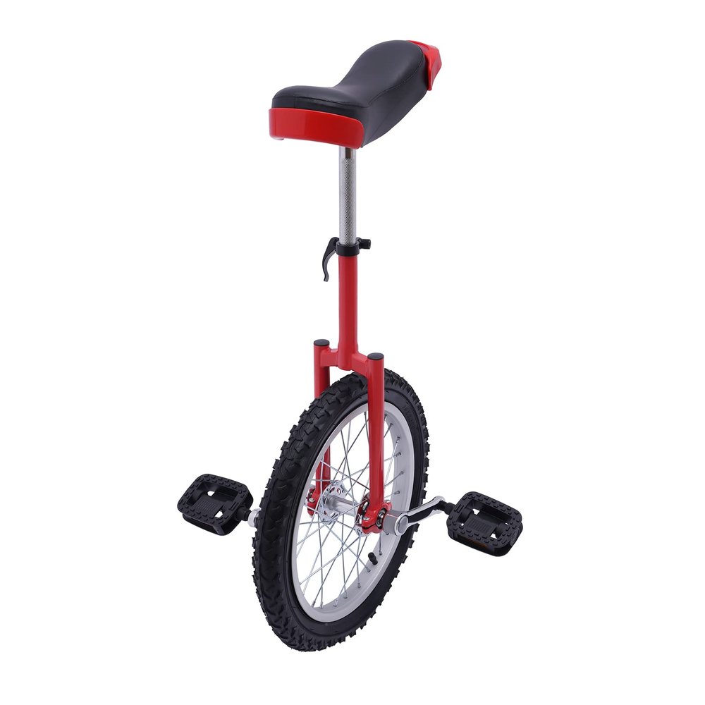 BANLICALI Unicycle, 16 Inch Wheel Unicycle with Steel Rim and Pedals, Height Adjustment 68-80cm/26-31inch, Modern Steel Unicycles for Adults (Black, Red)