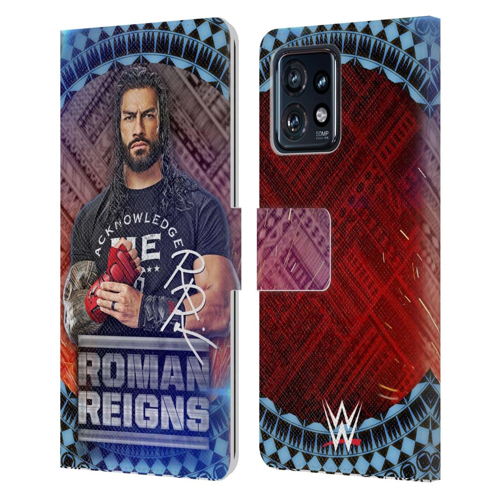 Head Case Designs Officially Licensed WWE Tribal Pattern Roman Reigns Leather Book Wallet Case Cover Compatible with Motorola Moto Edge 40 Pro