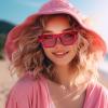 8 Pack Hot Pink Sunglasses for Women Bulk, Fun Mix Style Retro Rectangle Square Cateye Oval Heart Sunglasses Party Glasses Set view 4