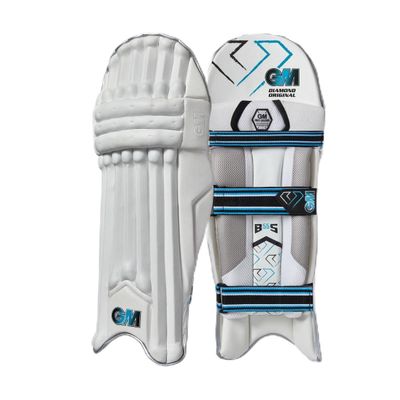 Gunn & Moore GM Cricket Batting Pads, Ben Stokes Diamond Original, Traditional Cotton & Cane, Adult Left Handed - 18", Approx Weight 2.24 kg, 1 Pair, White